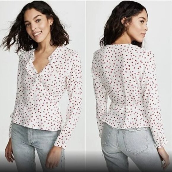 RAILS SIMONE SMITTEN HEART WRAP TOP WOMEN'S SIZE MEDIUM RED WHITE LONG SLEEVE - Picture 1 of 6